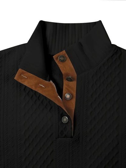 Men's Sweater with Stand Collar | Button Henley Knit
