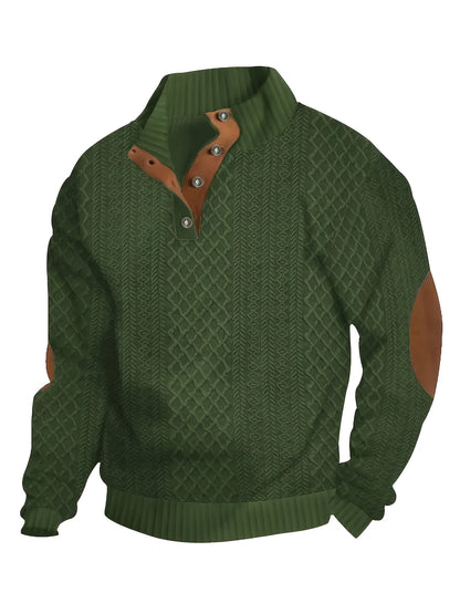 Men's Sweater with Stand Collar | Button Henley Knit