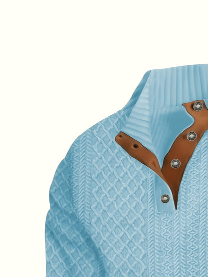 Men's Sweater with Stand Collar | Button Henley Knit