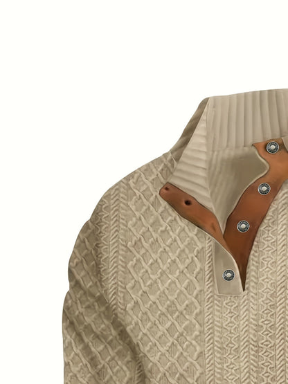 Men's Sweater with Stand Collar | Button Henley Knit