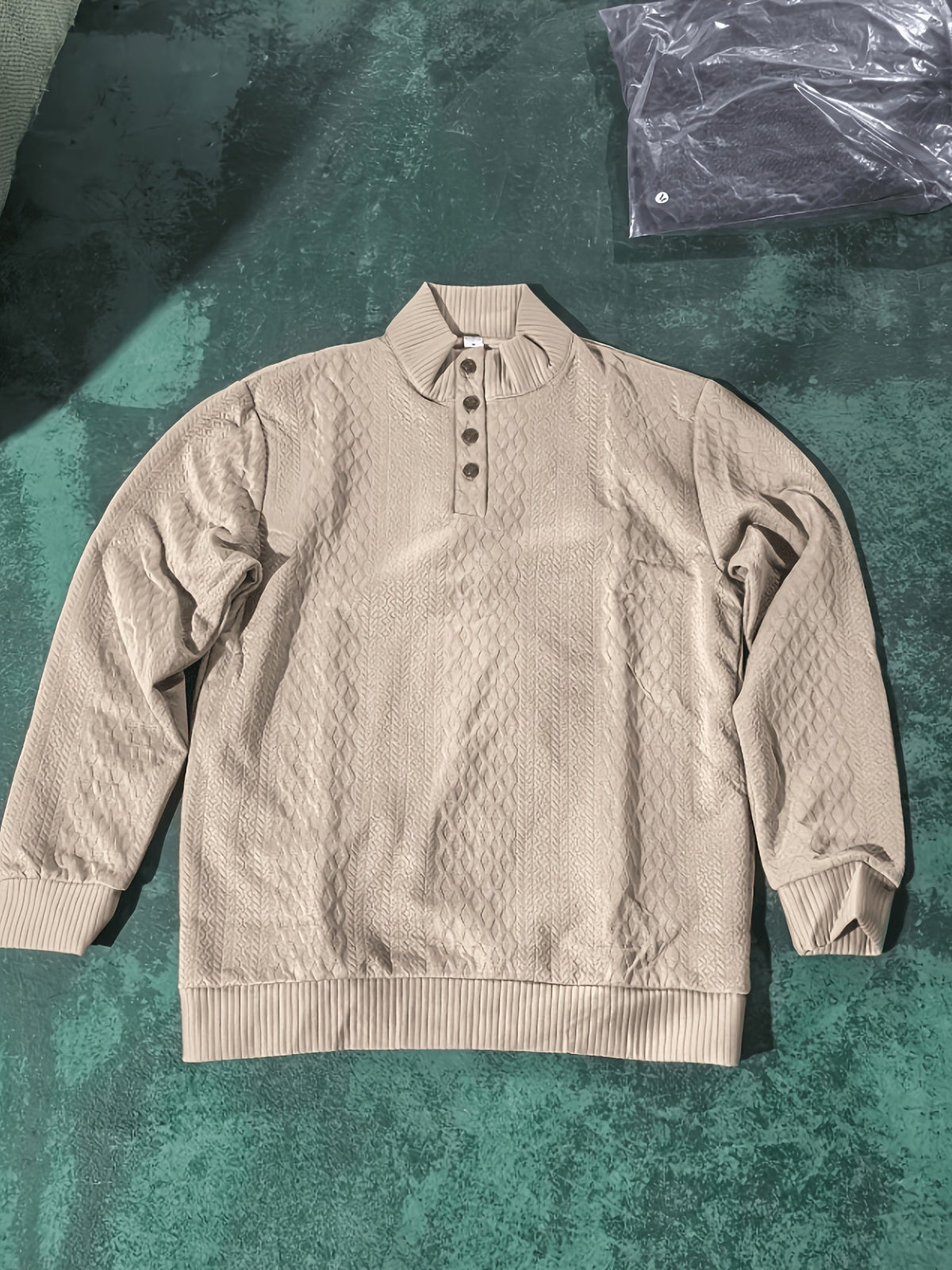 Men's Sweater with Stand Collar | Button Henley Knit