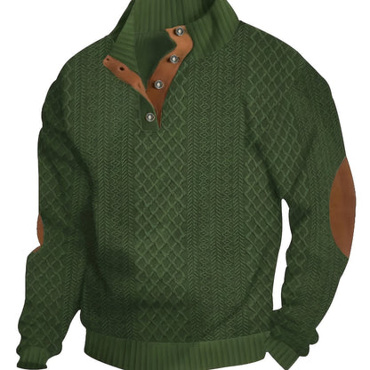 Men's Sweater with Stand Collar | Button Henley Knit - Fern Green
