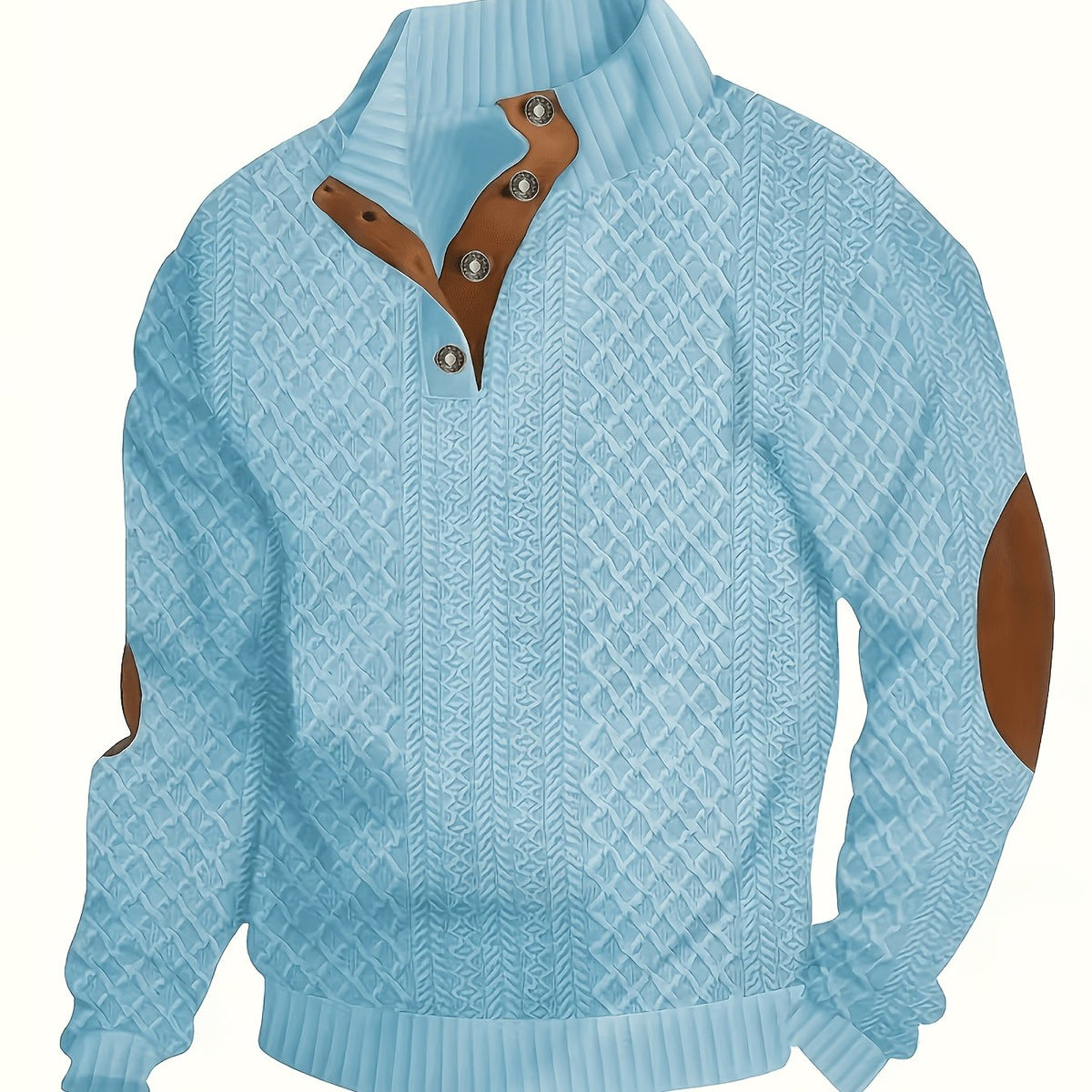 Men's Sweater with Stand Collar | Button Henley Knit - Sky Blue