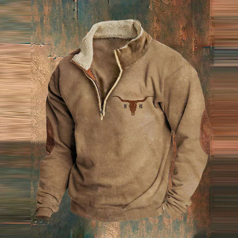 Men's Sweater with Zip Collar | Vintage Casual Knit - Brown