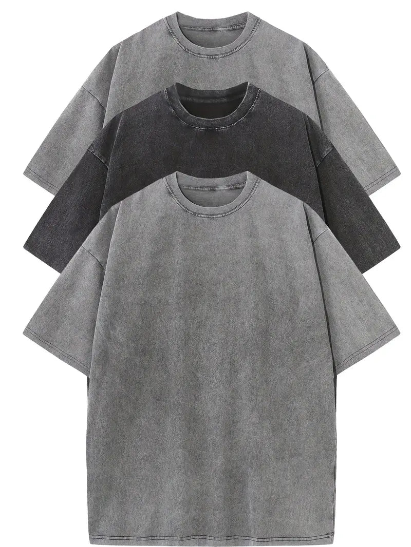 Men's T-Shirts 3-Pack Oversized | Casual Clothing Sets - 2 Gray | 1 Zwart