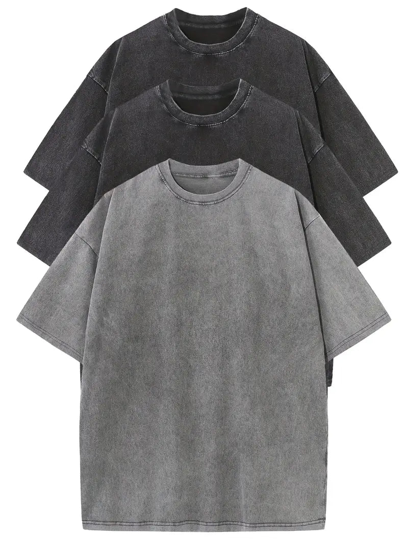 Men's T-Shirts 3-Pack Oversized | Casual Clothing Sets - 2 Zwart | 1 Grijs