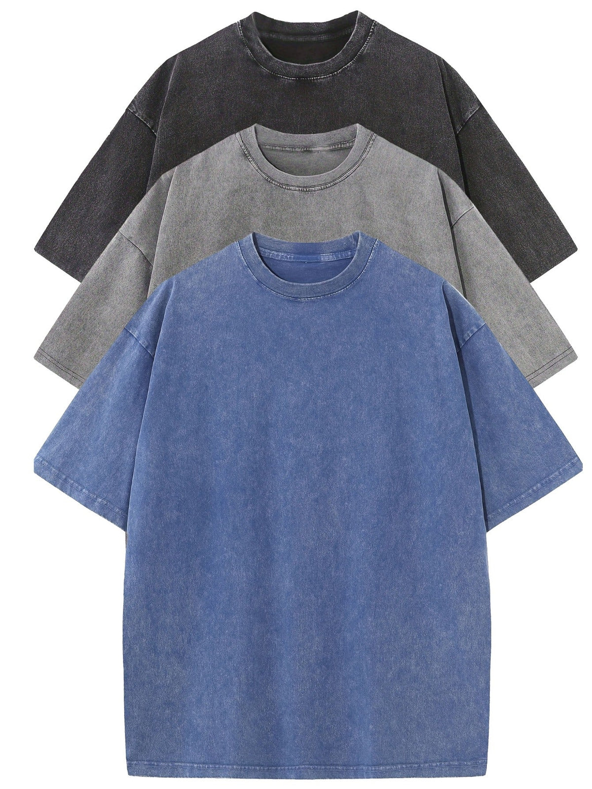 Men's T-Shirts 3-Pack Oversized | Casual Clothing Sets - Zwart | Grijs | Blauw