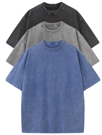 Men's T-Shirts 3-Pack Oversized | Casual Clothing Sets - Zwart | Grijs | Blauw