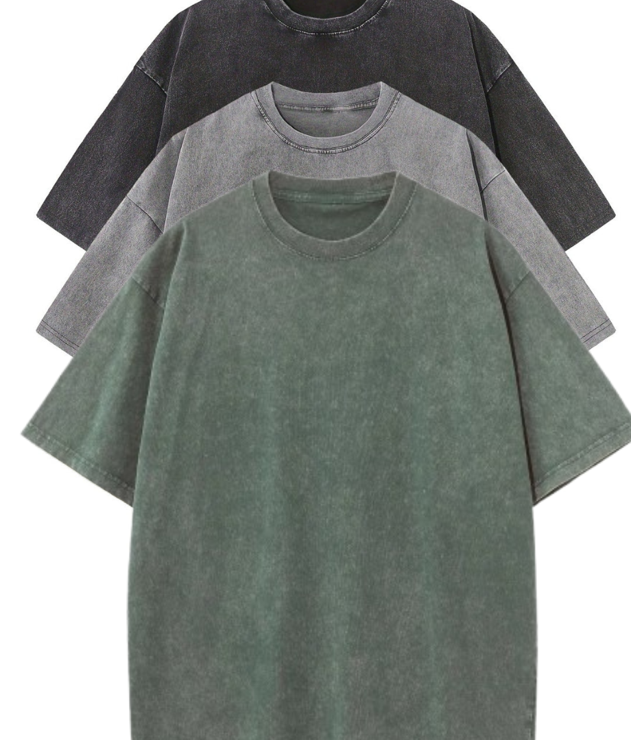 Men's T-Shirts 3-Pack Oversized | Casual Clothing Sets - Zwart | Grijs | Groen