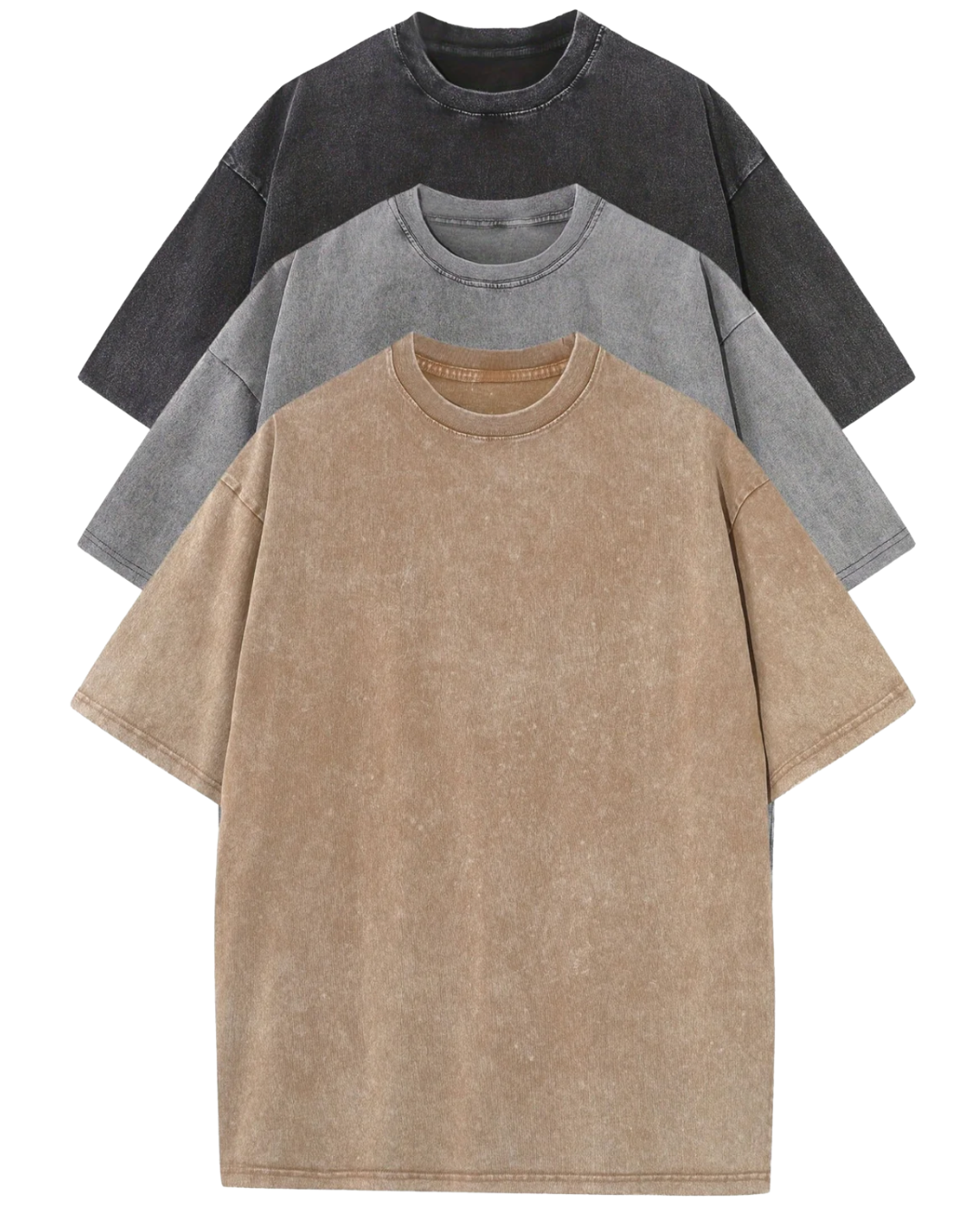 Men's T-Shirts 3-Pack Oversized | Casual Clothing Sets - Zwart | Grijs | Khaki