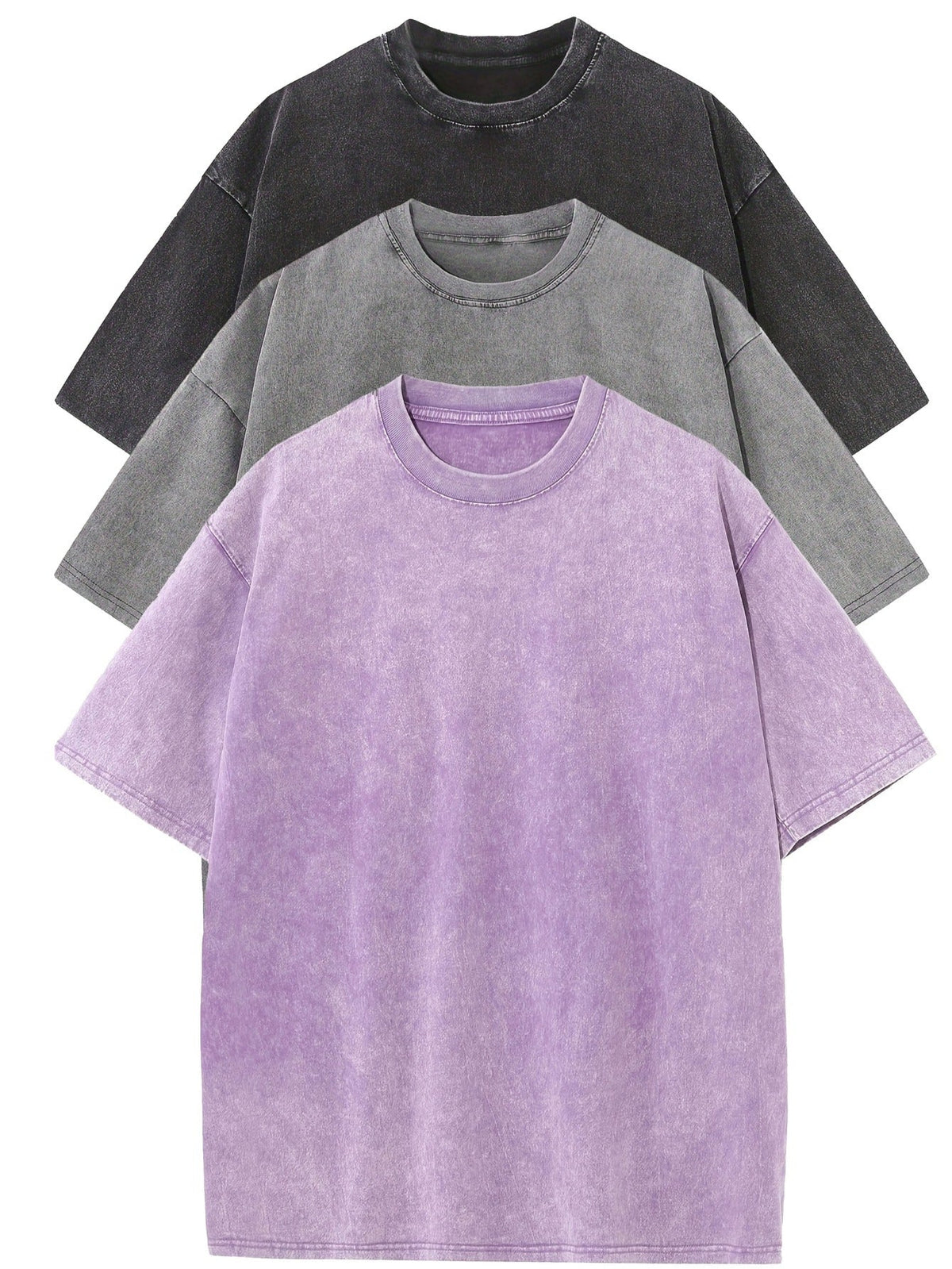 Men's T-Shirts 3-Pack Oversized | Casual Clothing Sets - Zwart | Grijs | Paars