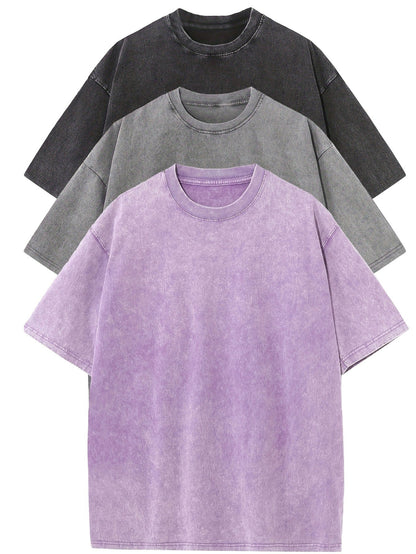 Men's T-Shirts 3-Pack Oversized | Casual Clothing Sets - Zwart | Grijs | Paars