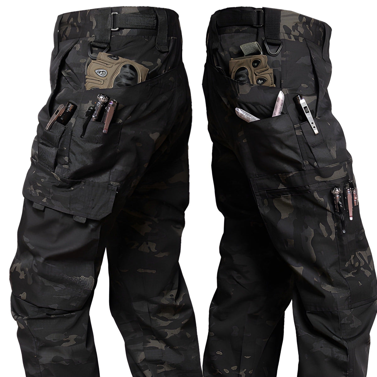 Men's Tactical Cargo Pants | Multi-Pocket Work Trousers - Camo Black