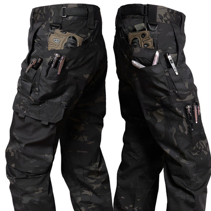 Men's Tactical Cargo Pants | Multi-Pocket Work Trousers - Camo Black