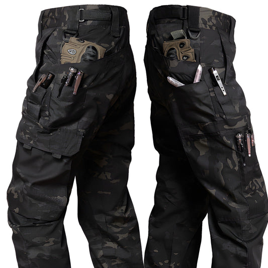 Men's Tactical Cargo Pants | Multi-Pocket Work Trousers - Camo Black