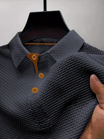 Men's Textured Polo Shirt | Short-Sleeve Collared Top - Dark Gray