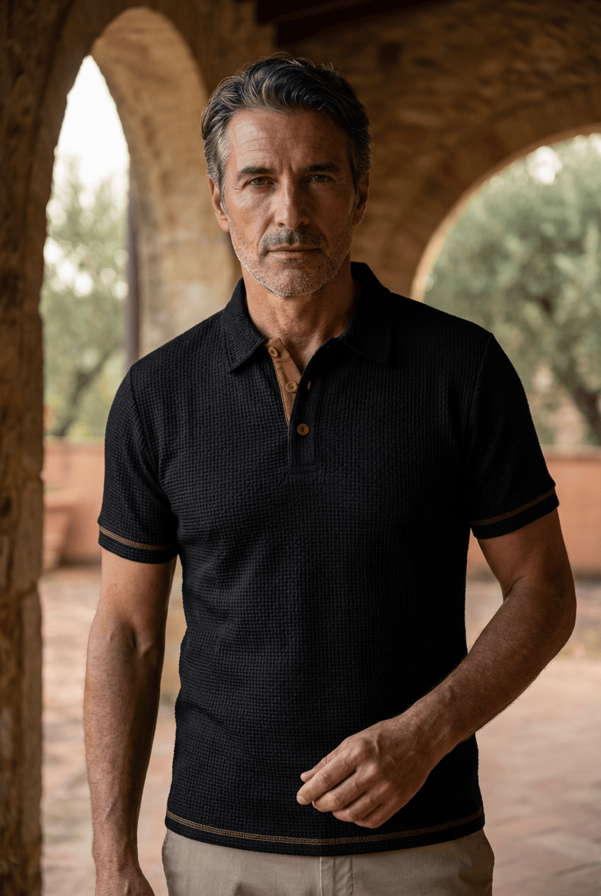 Men's Textured Polo Shirt | Short-Sleeve Collared Top