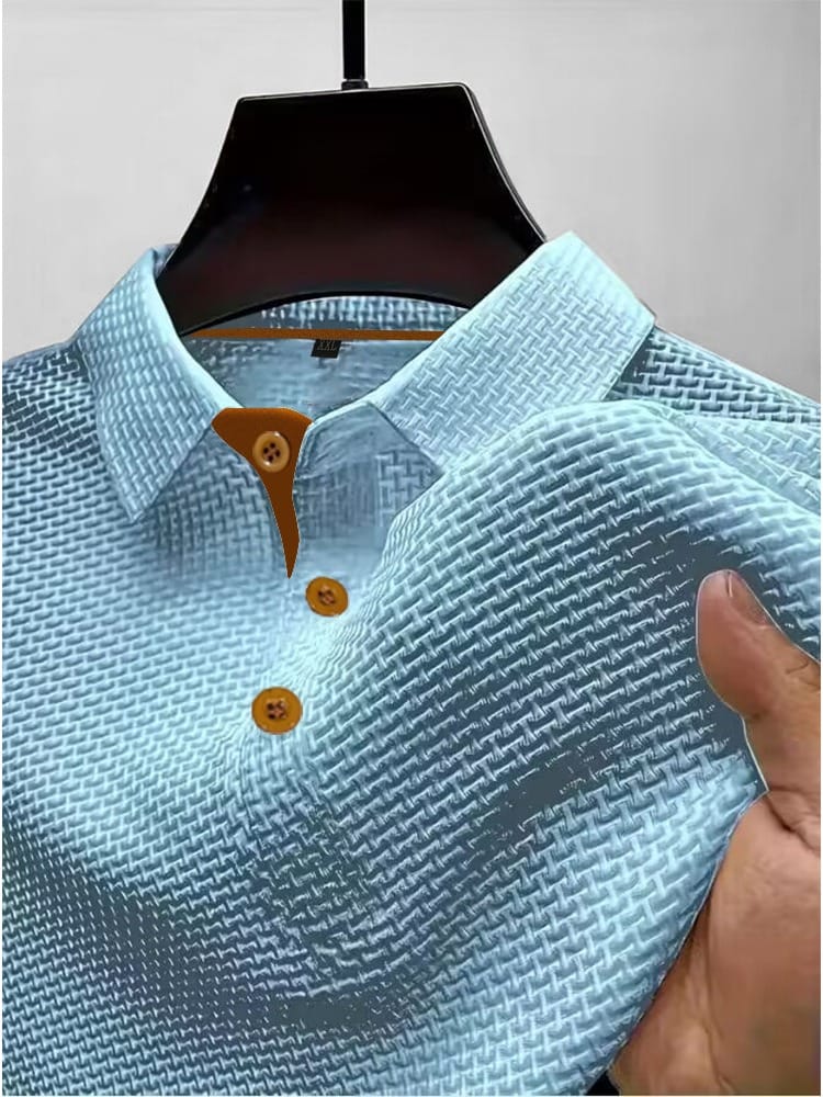 Men's Textured Polo Shirt | Short-Sleeve Collared Top - Light Blue