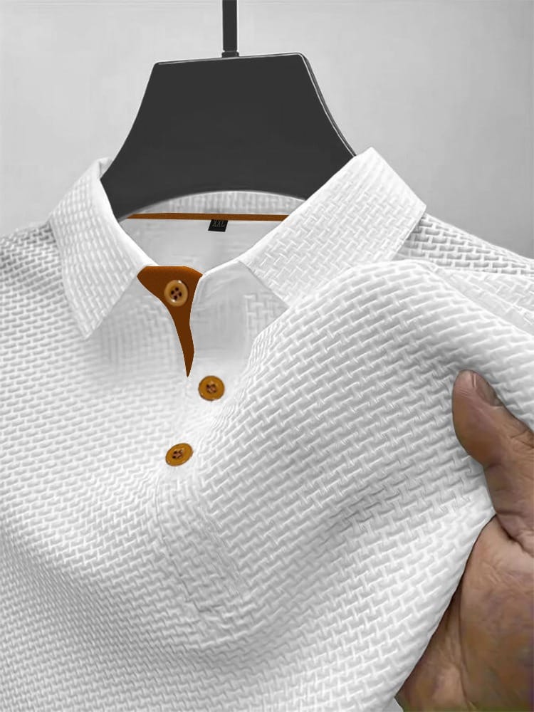 Men's Textured Polo Shirt | Short-Sleeve Collared Top - White