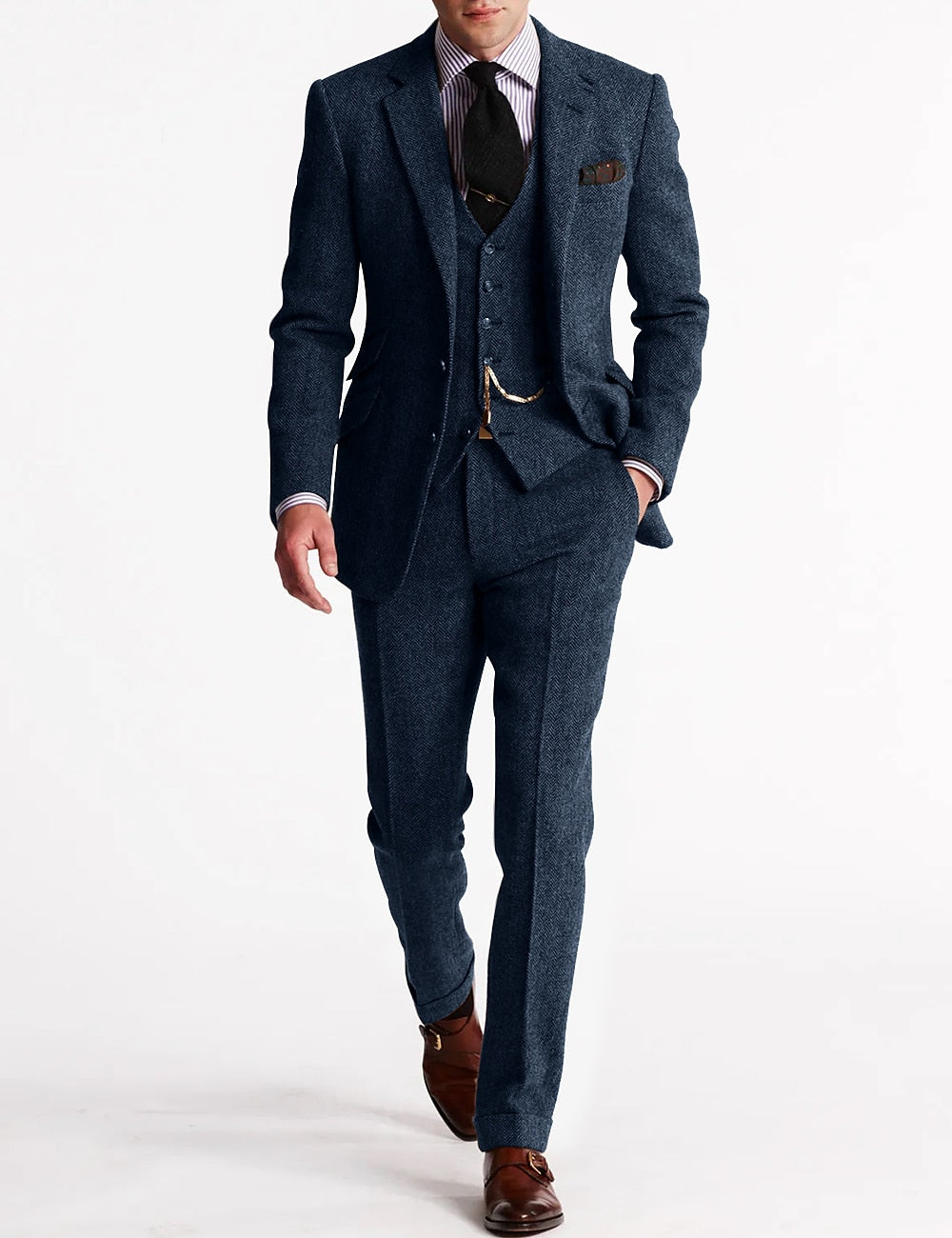 Men's Three-Piece Suit Set | Blazer Gilet Trousers - Blue