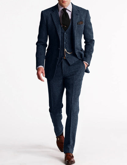Men's Three-Piece Suit Set | Blazer Gilet Trousers - Blue