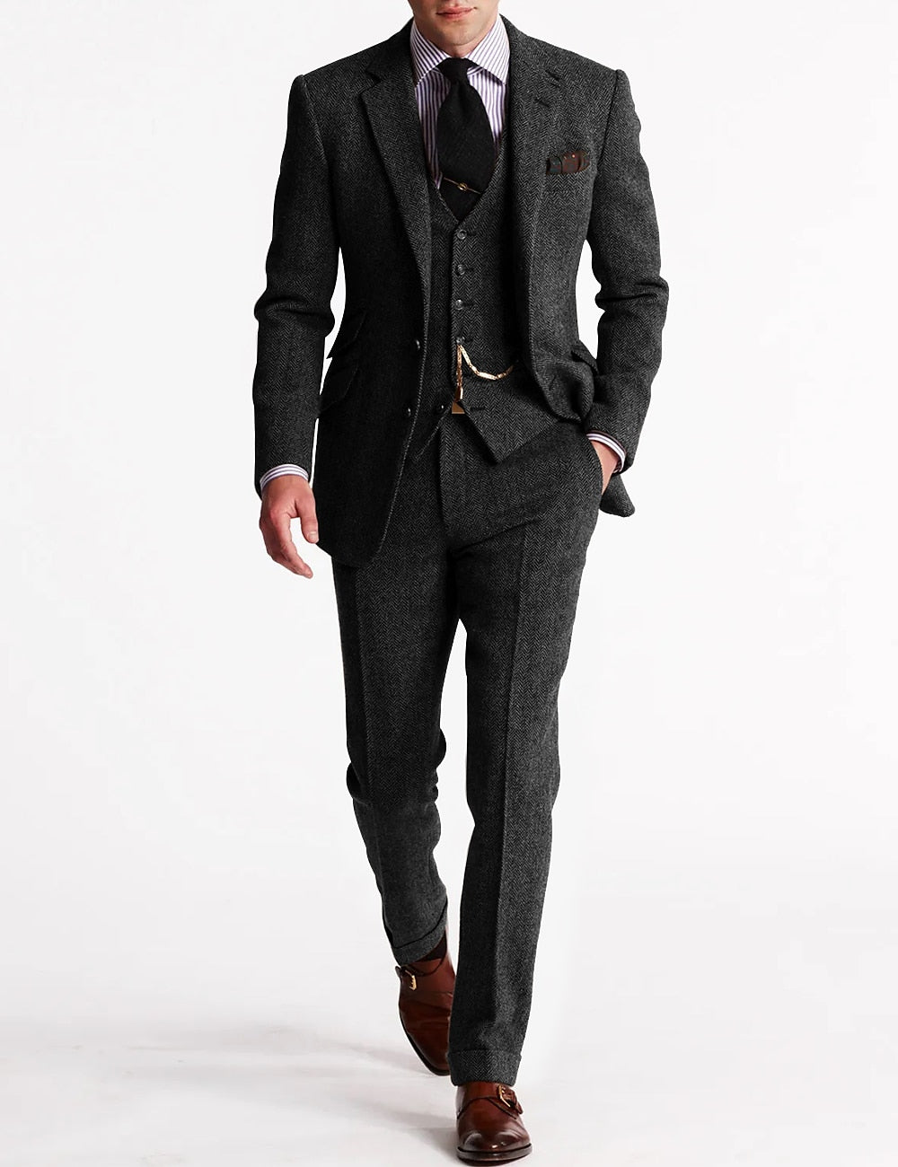 Men's Three-Piece Suit Set | Blazer Gilet Trousers - Gray
