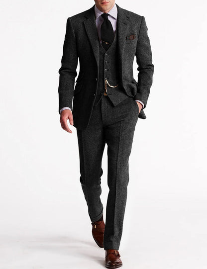 Men's Three-Piece Suit Set | Blazer Gilet Trousers - Gray