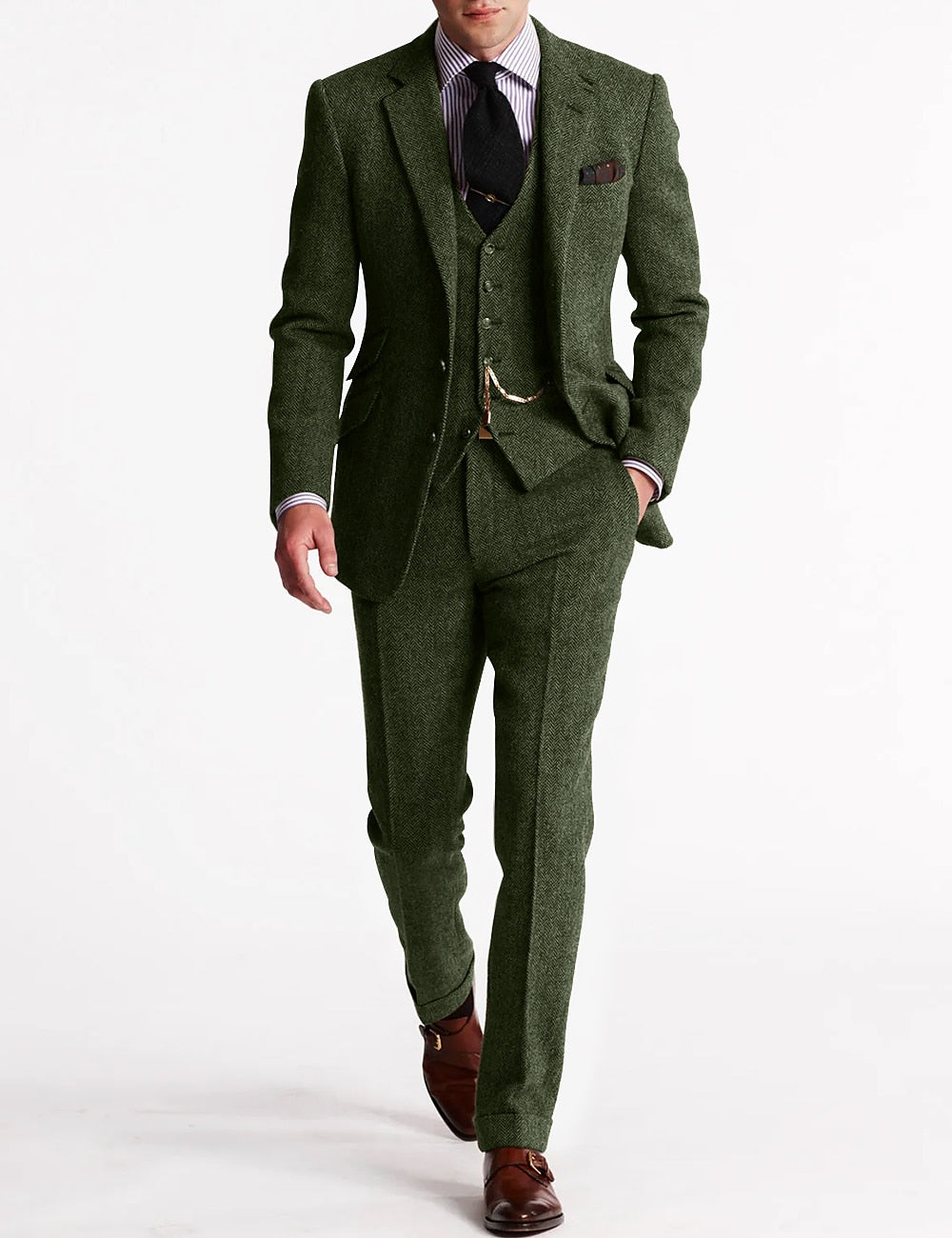 Men's Three-Piece Suit Set | Blazer Gilet Trousers - Green