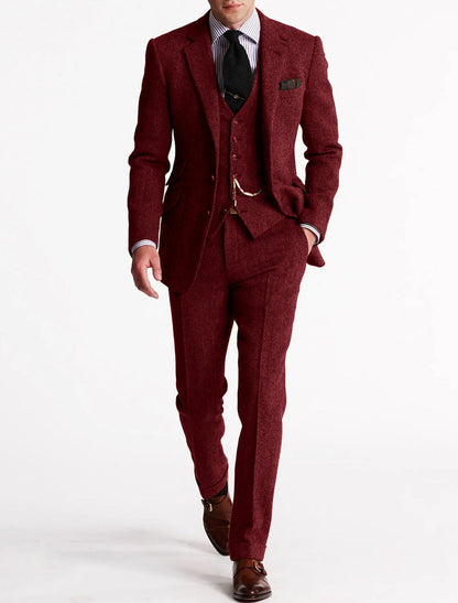 Men's Three-Piece Suit Set | Blazer Gilet Trousers - Red