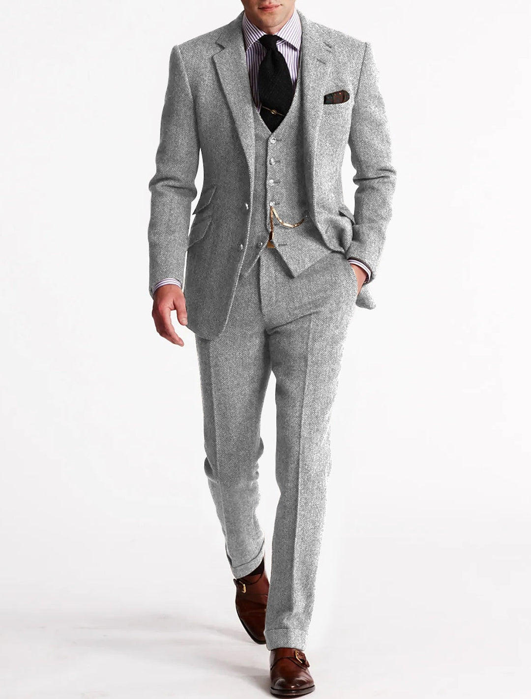 Men's Three-Piece Suit Set | Blazer Gilet Trousers - Silver