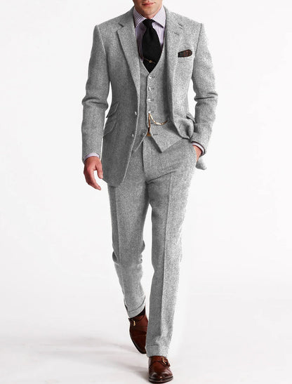 Men's Three-Piece Suit Set | Blazer Gilet Trousers - Silver