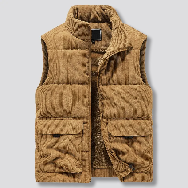 Men's Vest for Work with Stand Collar | Gilet Vest - Brown