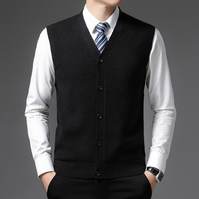 Men's Vest V-Neck Button Closure | Sleeveless Slim Fit - Black