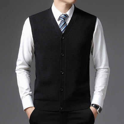 Men's Vest V-Neck Button Closure | Sleeveless Slim Fit - Black