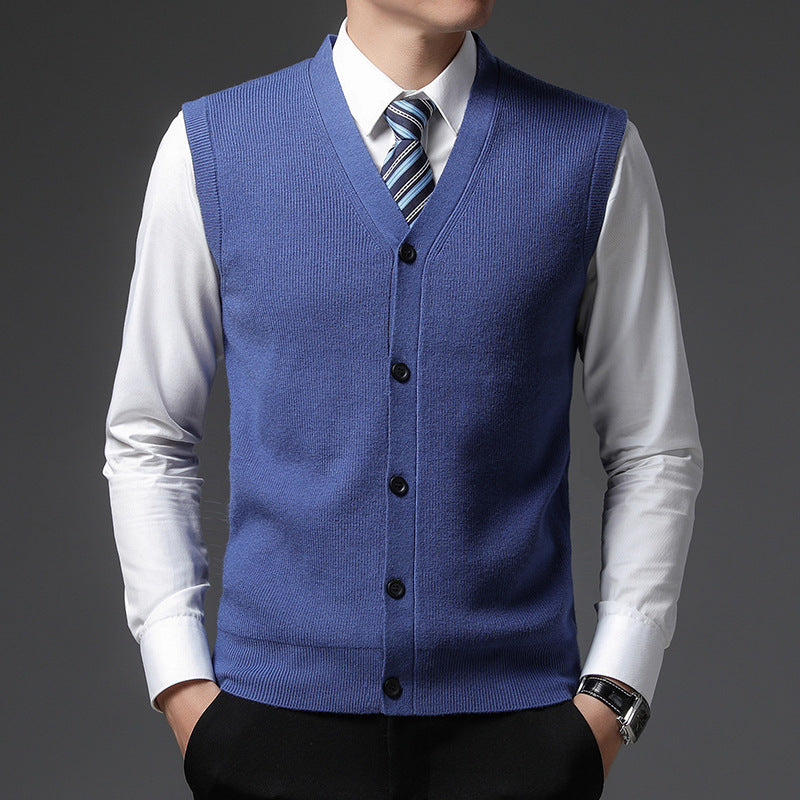 Men's Vest V-Neck Button Closure | Sleeveless Slim Fit - Blue