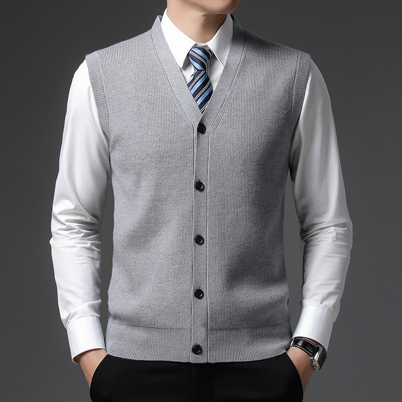 Men's Vest V-Neck Button Closure | Sleeveless Slim Fit - Gray