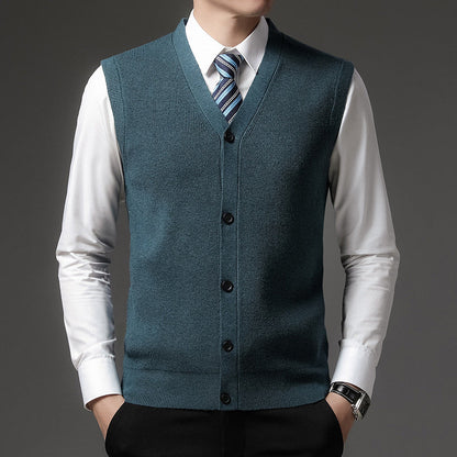 Men's Vest V-Neck Button Closure | Sleeveless Slim Fit - Green