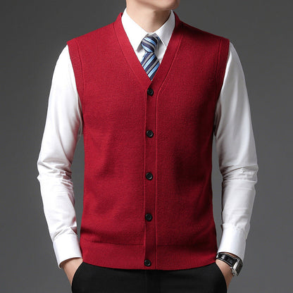 Men's Vest V-Neck Button Closure | Sleeveless Slim Fit - Red