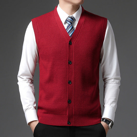 Men's Vest V-Neck Button Closure | Sleeveless Slim Fit - Red