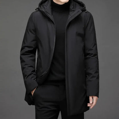 Men's Waterproof Hooded Coat | Zip-Up Regular Fit Jacket - Black