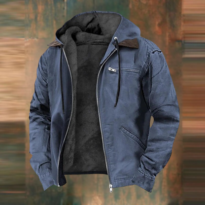 Men's Zip-Up Mid-Length Coat | Multi-Pocket Regular Fit Jacket - Blue