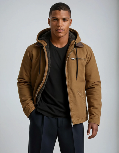 Men's Zip-Up Mid-Length Coat | Multi-Pocket Regular Fit Jacket - Brown