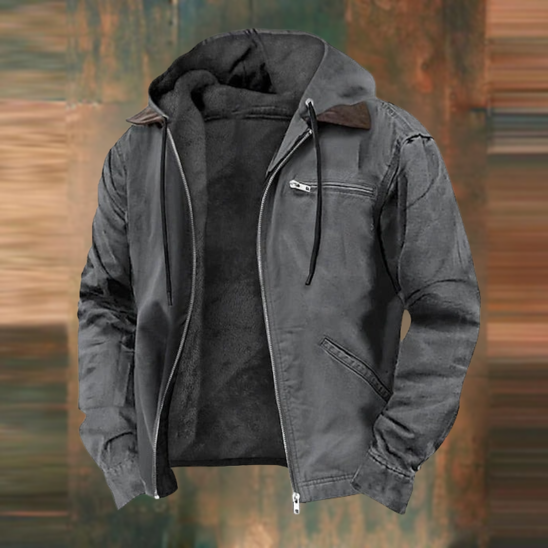 Men's Zip-Up Mid-Length Coat | Multi-Pocket Regular Fit Jacket - Gray