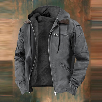 Men's Zip-Up Mid-Length Coat | Multi-Pocket Regular Fit Jacket - Gray