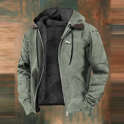 Men's Zip-Up Mid-Length Coat | Multi-Pocket Regular Fit Jacket - Green