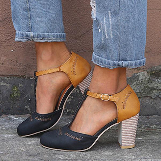 Women's Ankle Strap Heels | Block Heel Mary Janes - Black