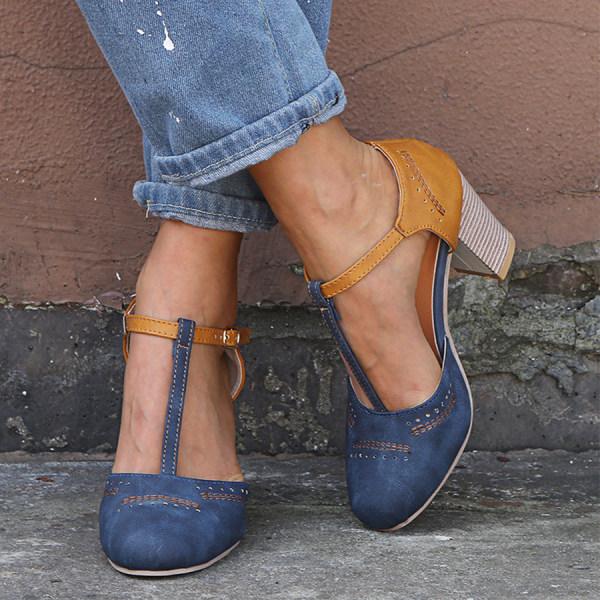 Women's Ankle Strap Heels | Block Heel Mary Janes - Blue