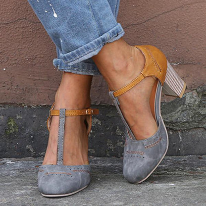 Women's Ankle Strap Heels | Block Heel Mary Janes - Gray
