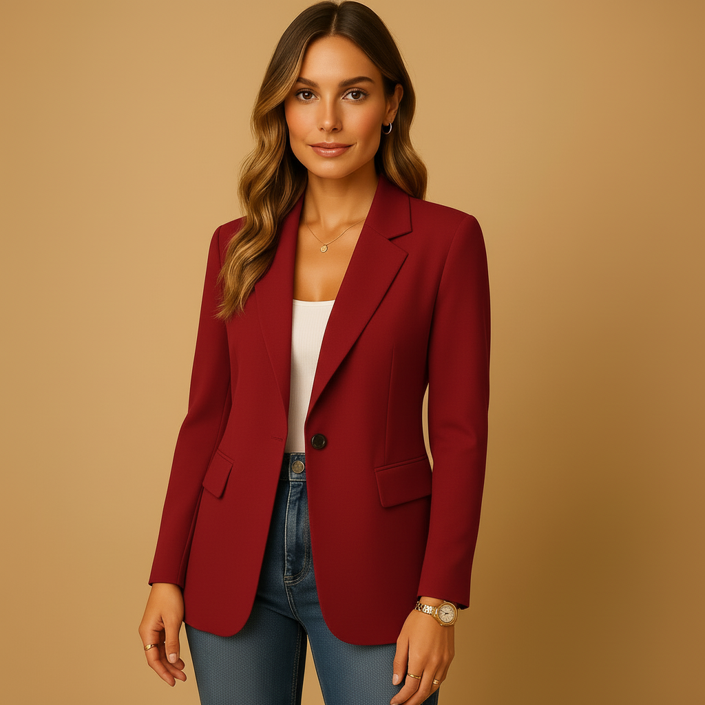 Women's Blazer | Fitted Tailored Single-Button - Wine Red