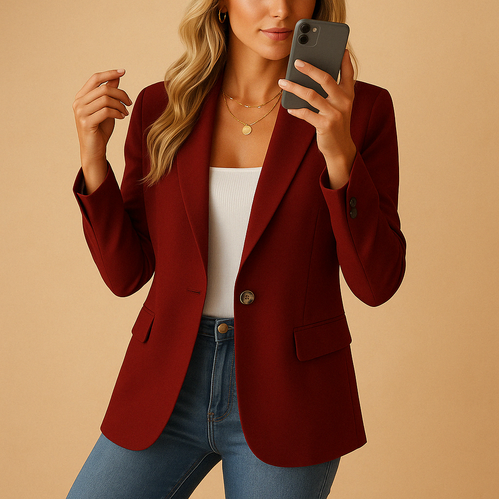 Women's Blazer | Fitted Tailored Single-Button - Wine Red